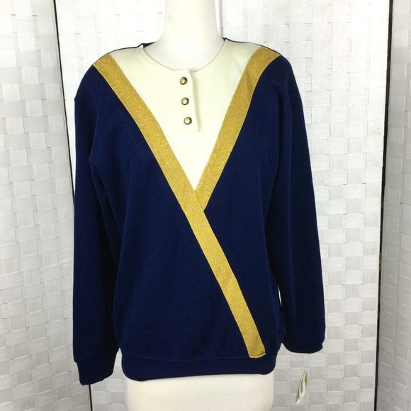 Eccobay Tops - Eccobay Vintage Knit Navy/Gold Top, Size Small